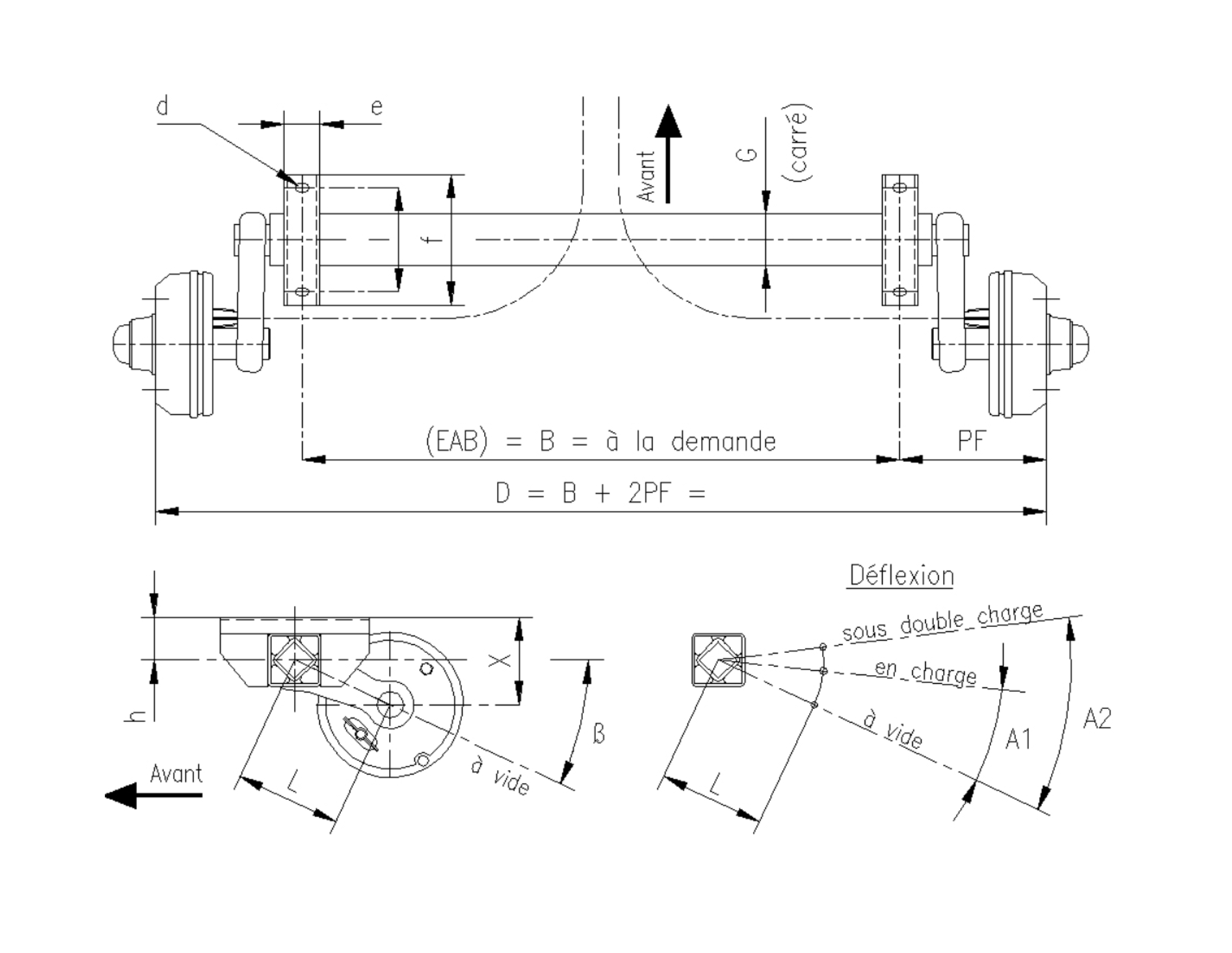 Essieu 750 kg FREINE 2 pièces à souder KNOTT (PAILLARD)