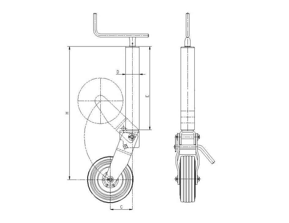 ROUE JOCKEY ESCAMOTABLE C/70mm ZINGUEES