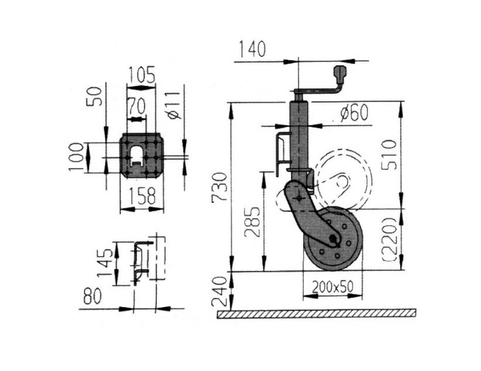 Roue jockey Ø 60 mm rabattable Novio