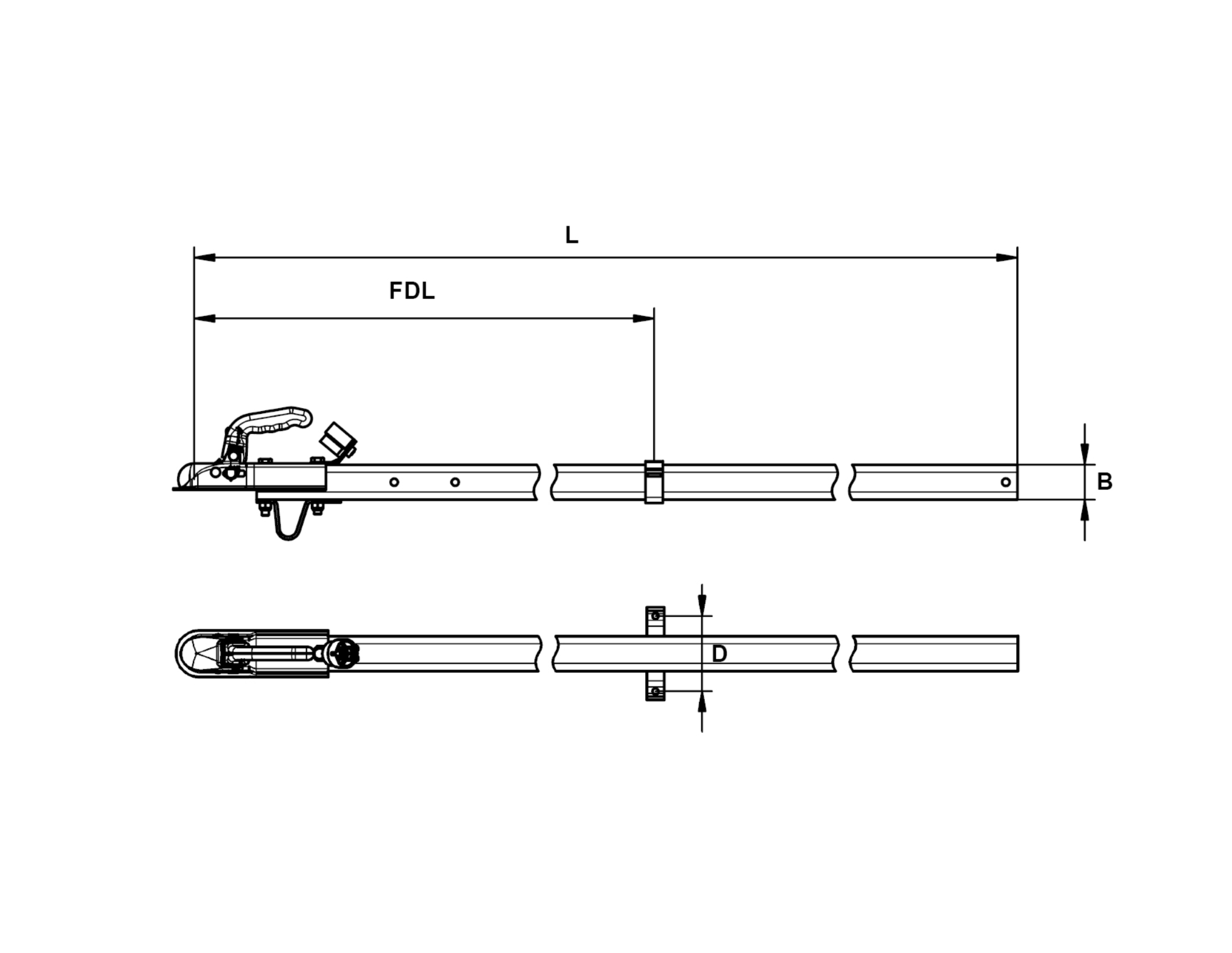 Timon droit 2035 mm section carré de 60 mm AL-KO 247961