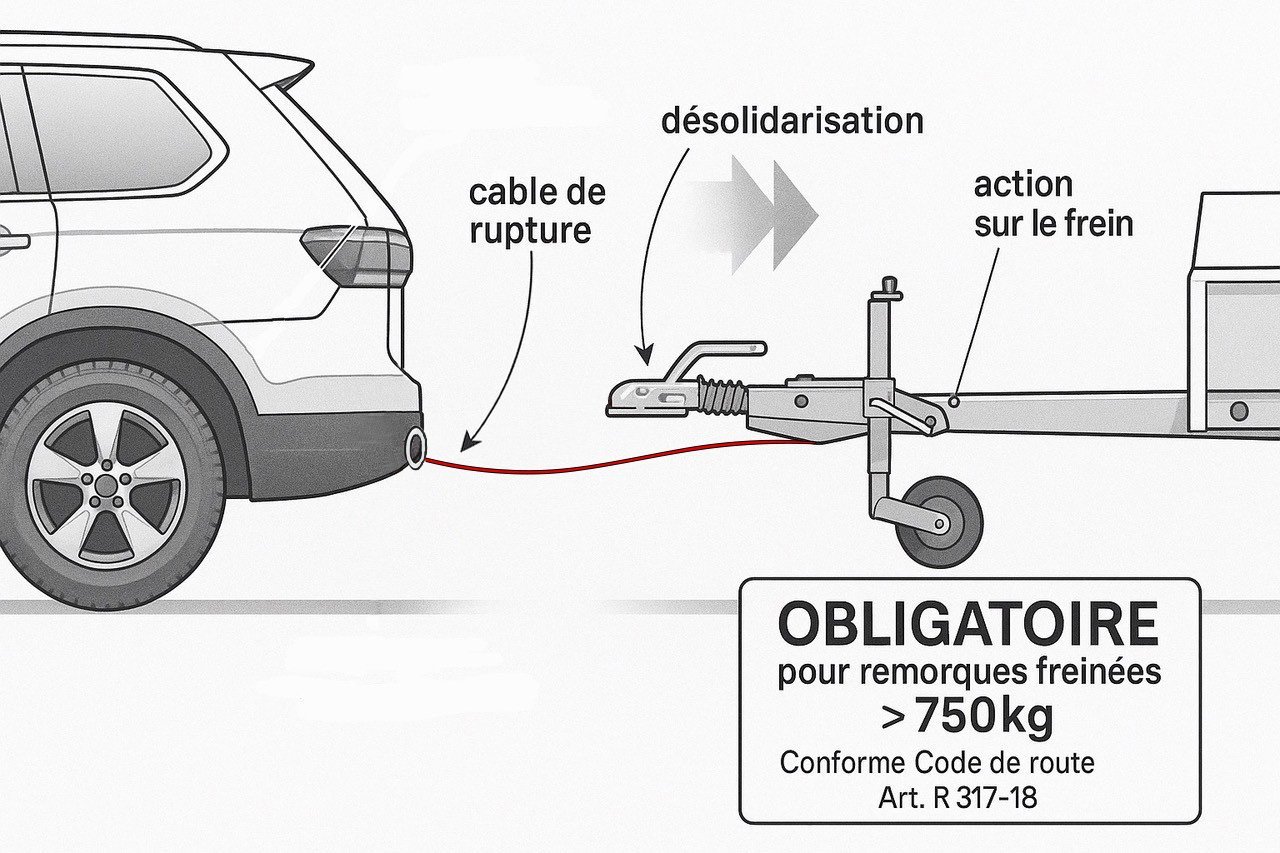 Quelle est la réglementation concernant les câbles de rupture pour remorque ?