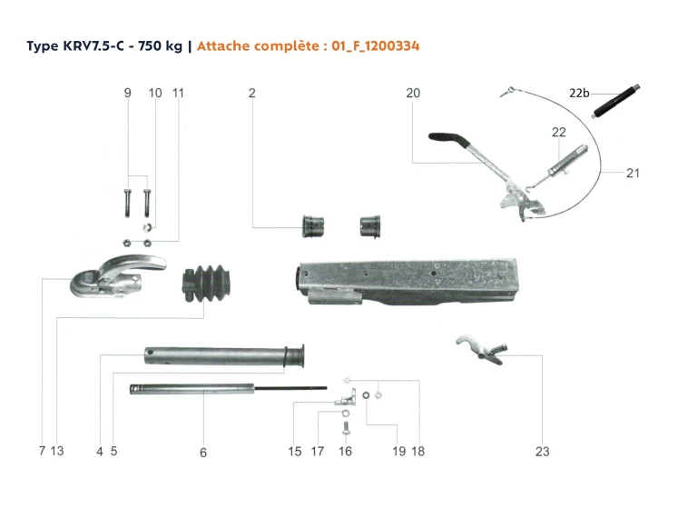 Attache à inertie mono poutre | Type KRV7.5-C - 750 kg