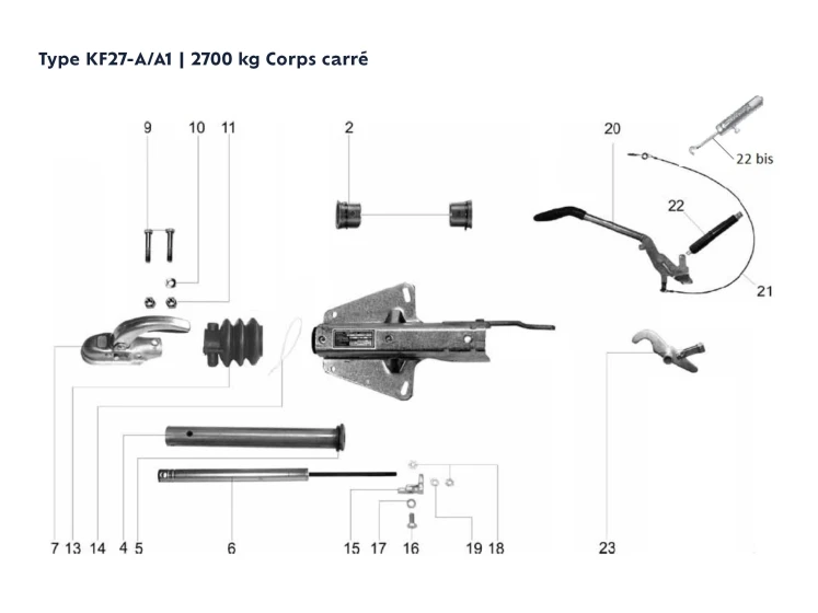 Attache à inertie semelle en V | Type KF27-A/A1 2700 kg | Corps carré