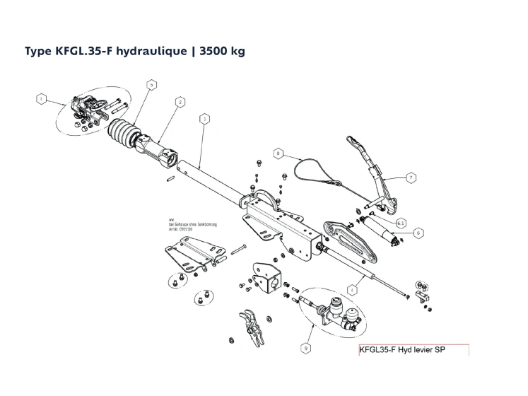 Attache à inertie semelle en V | Type KFGL.35-F hydraulique - 3500 kg