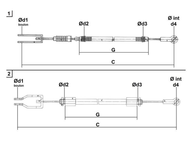 Câble de frein primaire pour timon RTN 1240-1520 mm