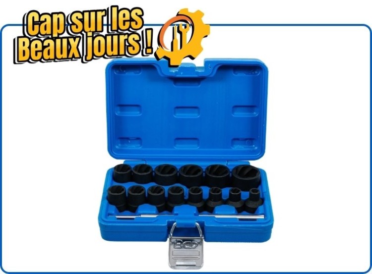 image de Jeu de douilles spiralées/extracteur de vis | 12,5 mm (1/2") | 8 - 27 mm | 16 pièces