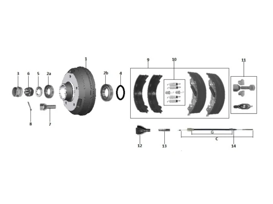 image de Kit moyeu essieu freiné | Type 25-2025 (250x40) | R40 | Rlt conique