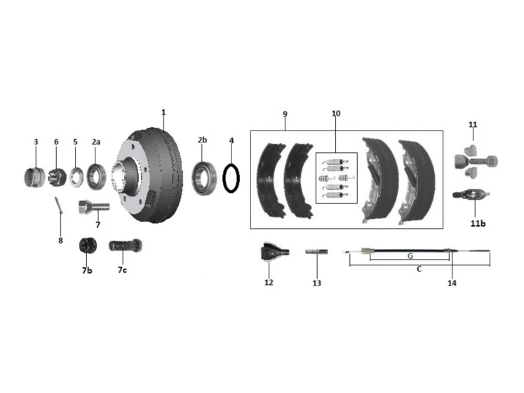 Kit moyeu essieu freiné | Type 30-2261 (300x60) | R49 | Rlt conique