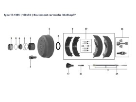 image de Kit moyeu tambour essieu freiné | Type 16-1365 | 160x35 | Rlt cartouche 34x64ep37