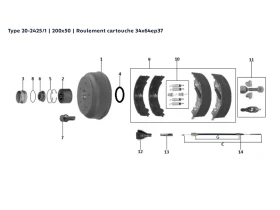 Kit moyeu tambour essieu freiné | Type 20-2425/1 | 200x50 | Rlt cartouche 34x64ep37