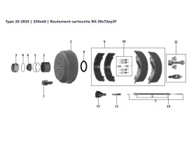 image de Kit moyeu tambour essieu freiné | Type 25-2025 | 250x40 | Rlt cartouche 39x72ep37